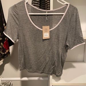 Grey Striped Lightweight Crop Top